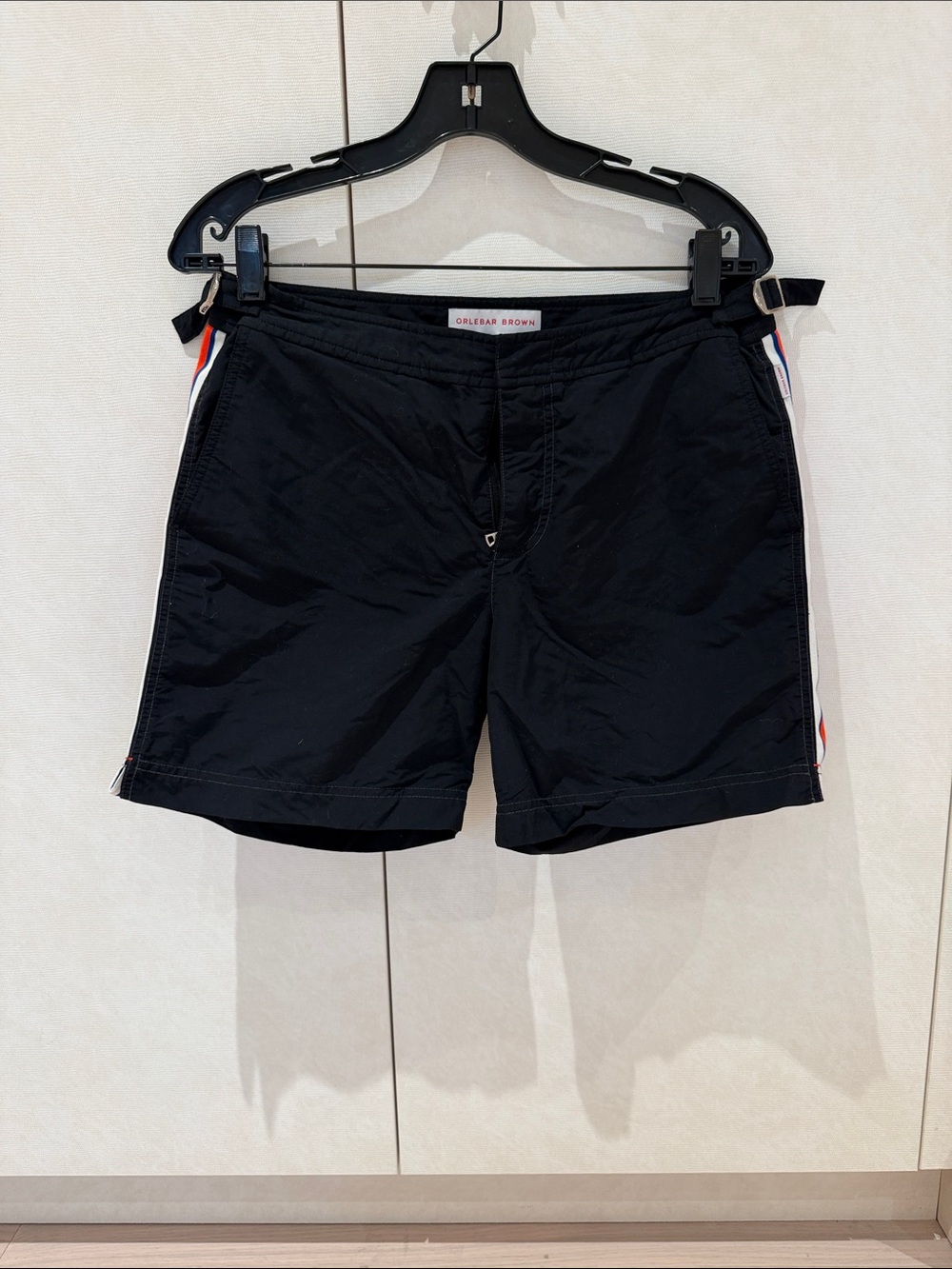 Orlebar Brown Black Swim Shorts with Tri-Stripe Side Detail